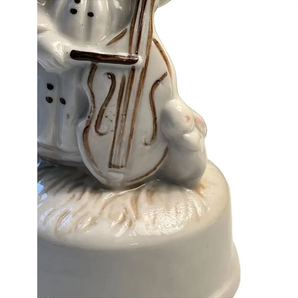 Vintage bisque girl playing cello W/ Bunny music box 1983 tune “feelings” W/BOX